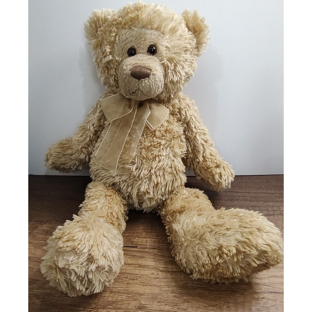 Gund Plush Bear Vintage 1990's #44492  Soft Tan Teddy Bear Ribbon Bow S9